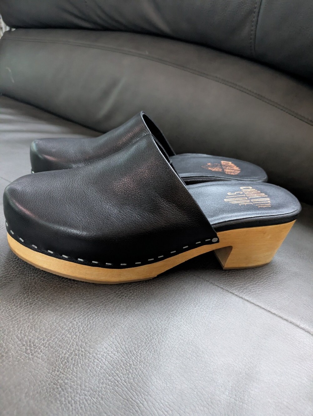 Charlotte Stone | Martino Clog | Black Leather | Wood Block Heel